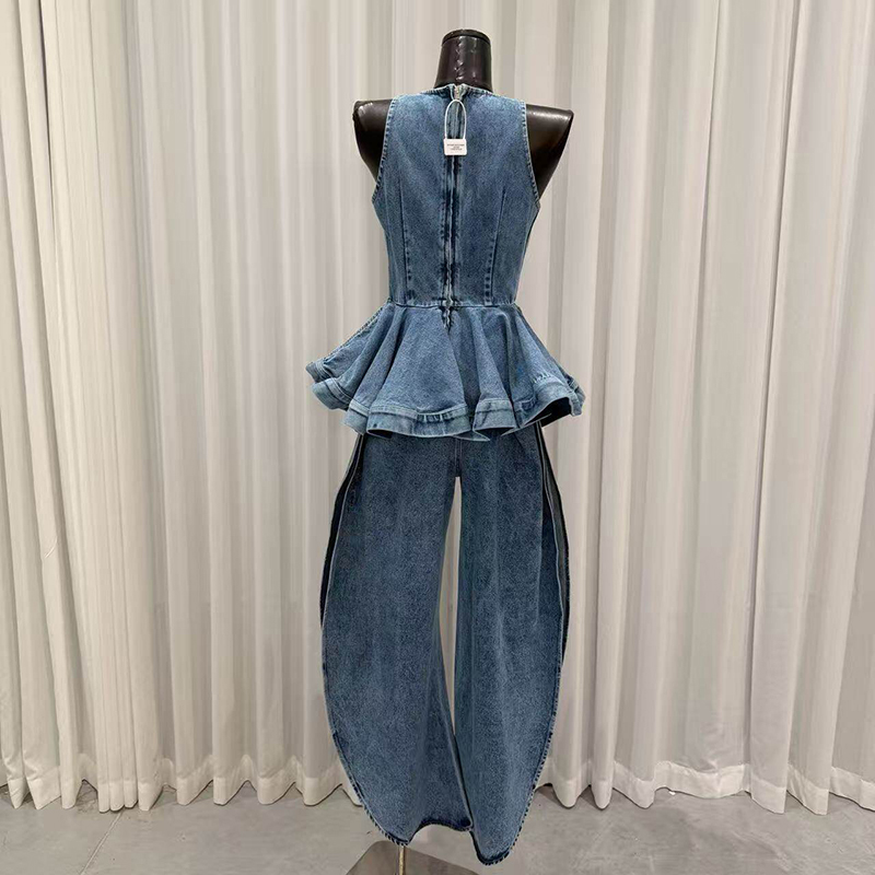 KBQ Blue Spliced Folds Two Pie - đánh giá và giá Vintage Fashion Style Female