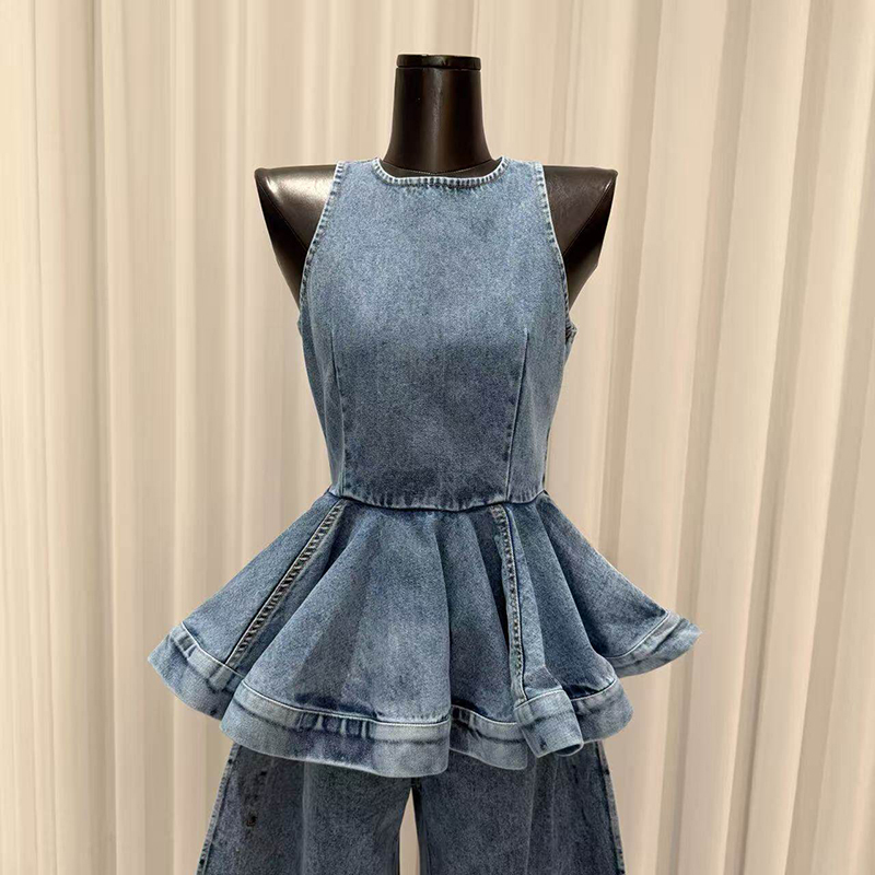 KBQ Blue Spliced Folds Two Pie - đánh giá và giá Vintage Fashion Style Female